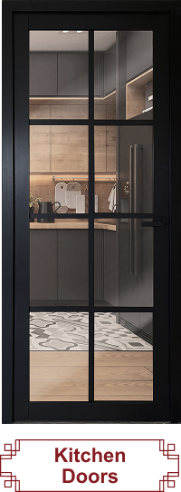 Black Classy Invisible VG Hinge Swing Door with Laminated Safety Glass and Lattice Design